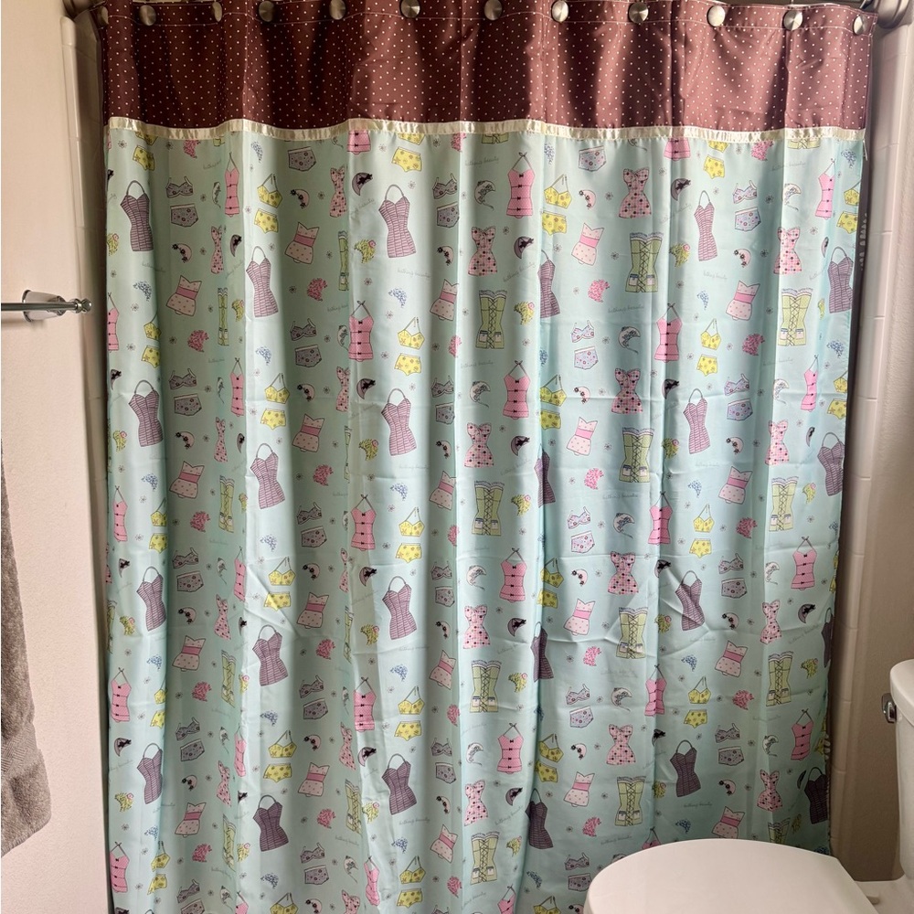 Patterned Shower Curtain with Brown and Grey Accents